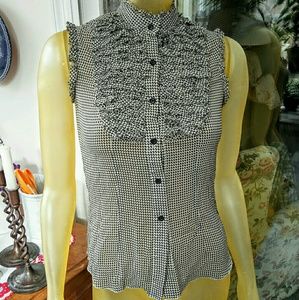 Trina Turk Stretch Silk Ruffle Sleeveless Blouse